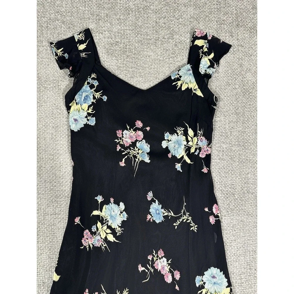 Vtg 90s Evan Picone Dress Womens 10 Petite Black Floral Whimsigoth‎ Dark Fairy